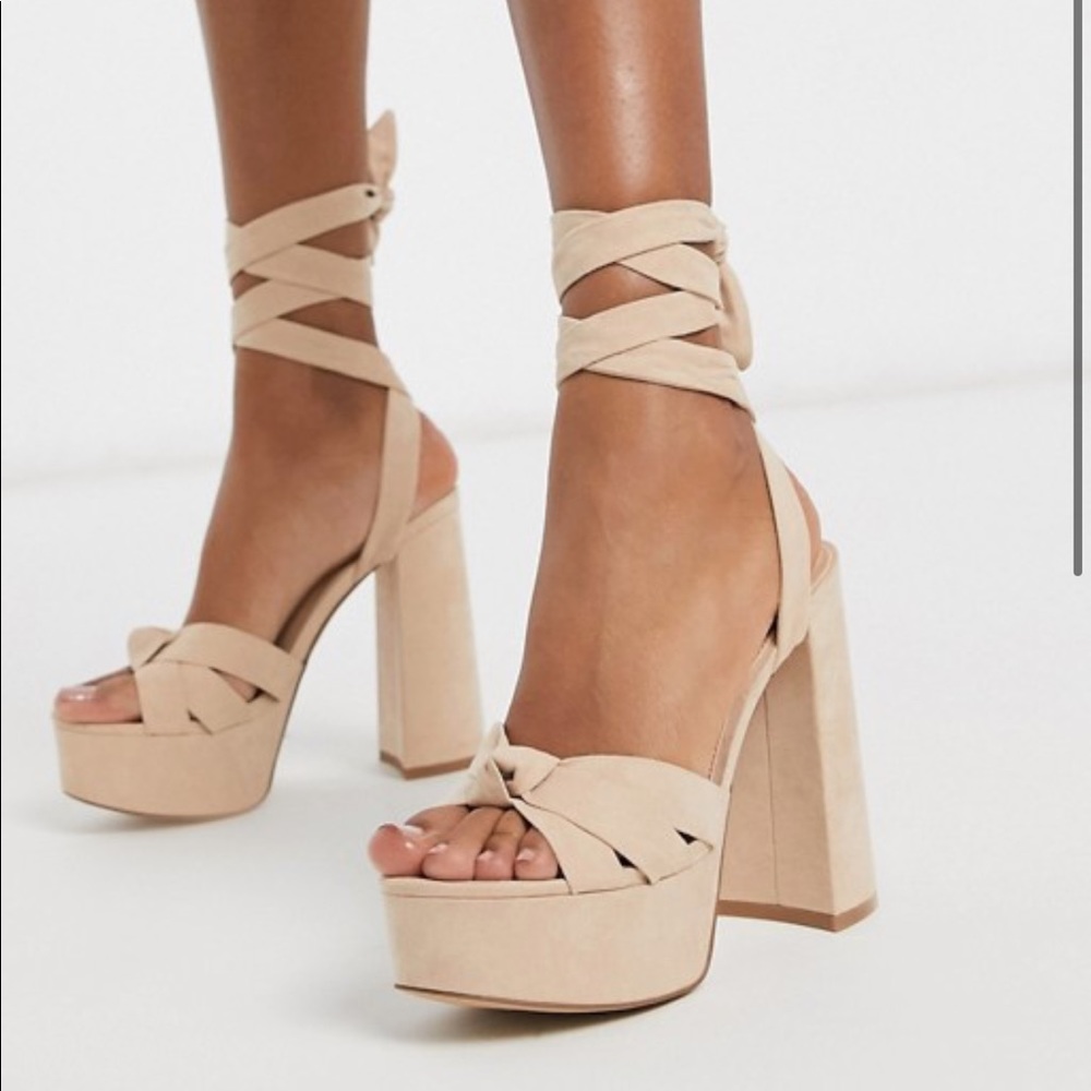 Public Desire Daydream Ankle Tie Block Heel